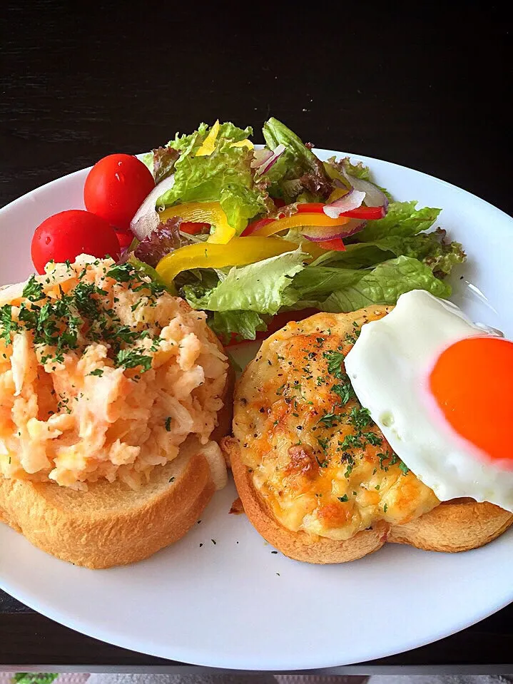 ⭐️明太ポテサラオープンサンド
⭐️クロックマダム
⭐️野菜サラダ フレンチドレッシング|よっちぃさん