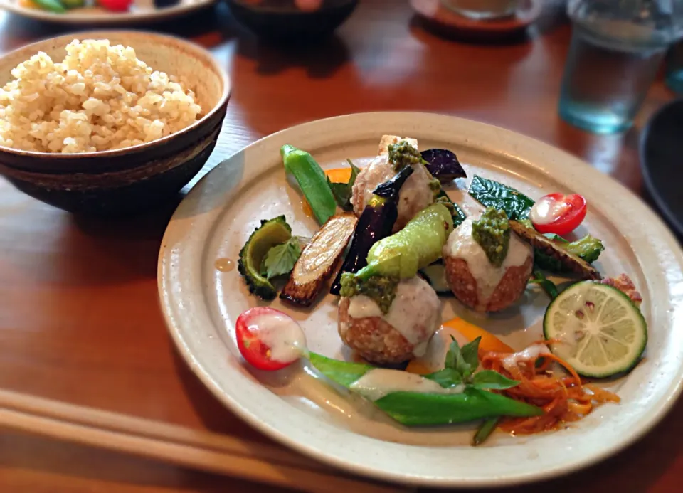 大豆のベジボール菜園仕立て と 玄米ご飯|こいちさん