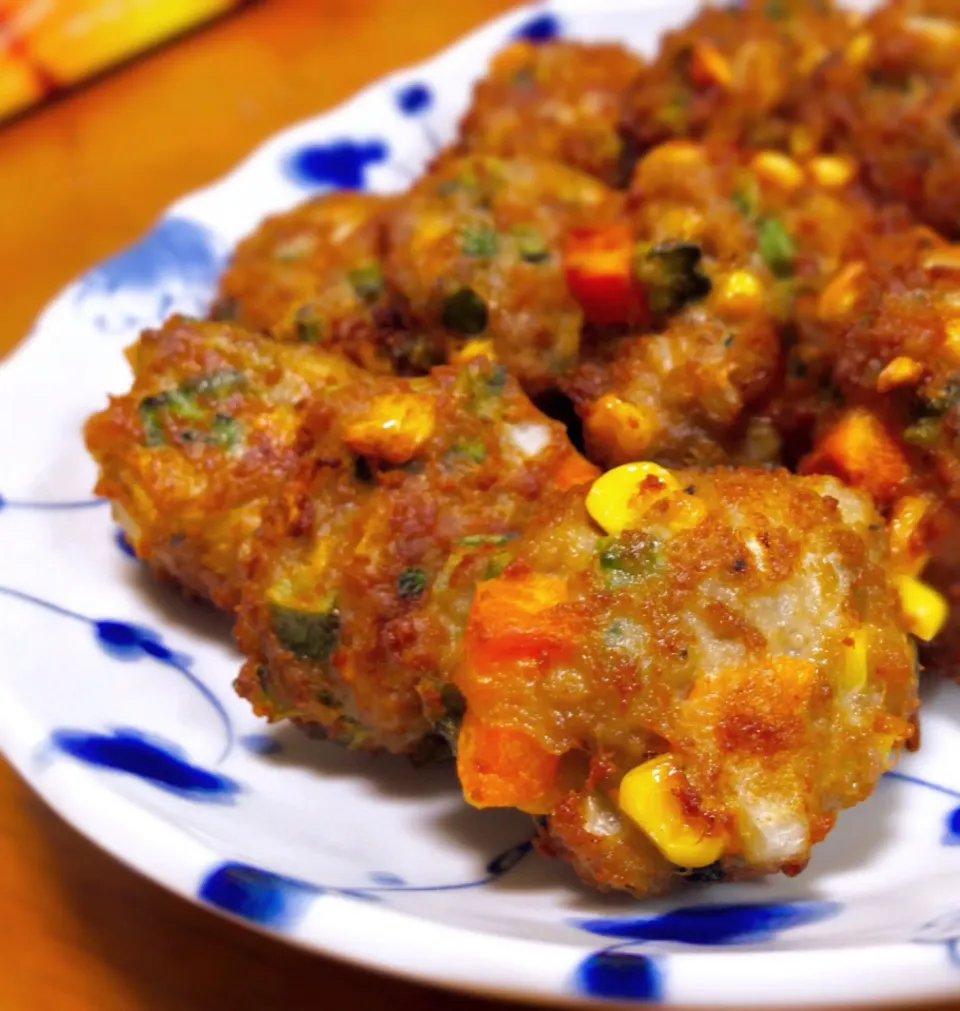 くみさんの料理 ゴーヤとコーンと鶏挽肉の寄せ揚げ(⌒▽⌒)|砂雪さん