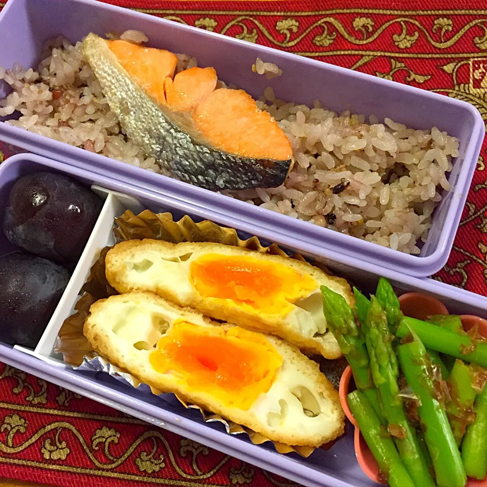 玉子の袋煮とアスパラのおかか和え弁当|もえさん