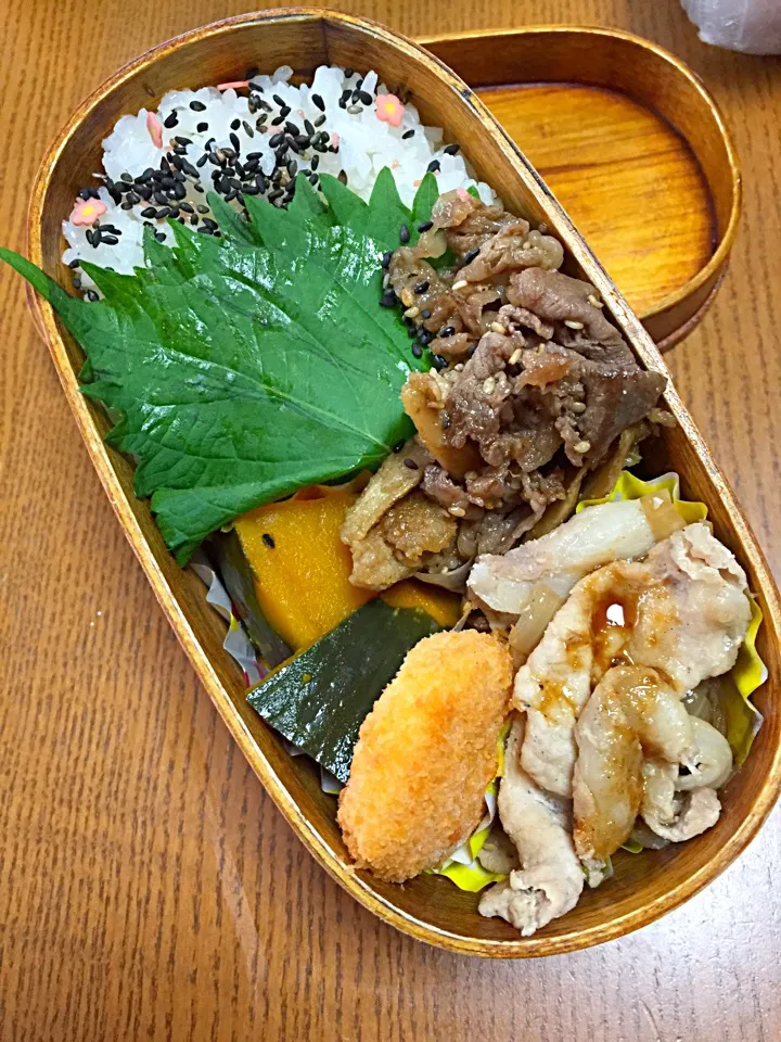 牛肉ごぼう、豚肉。。。肉にく弁当|にゃーあさん