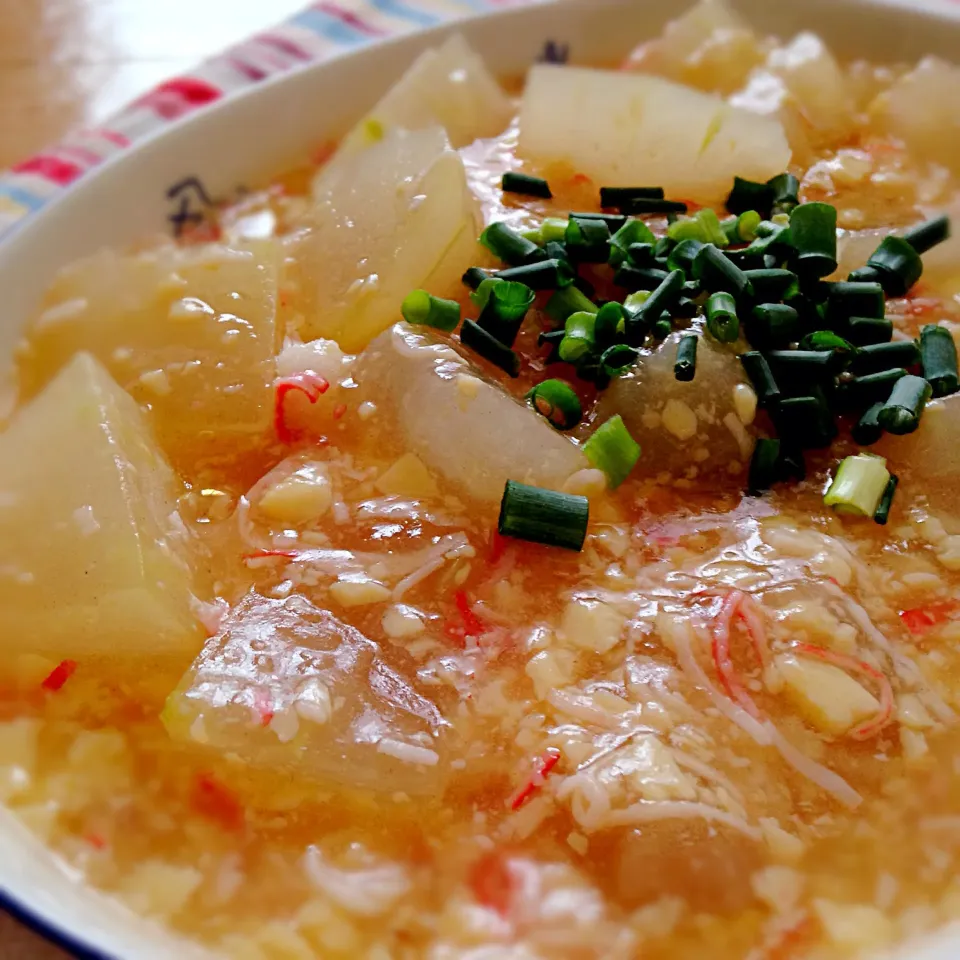 Tomoko Itoさんの料理 玉子豆腐とカニカマ使って簡単うまうまあんかけ冬瓜♥|ららさん