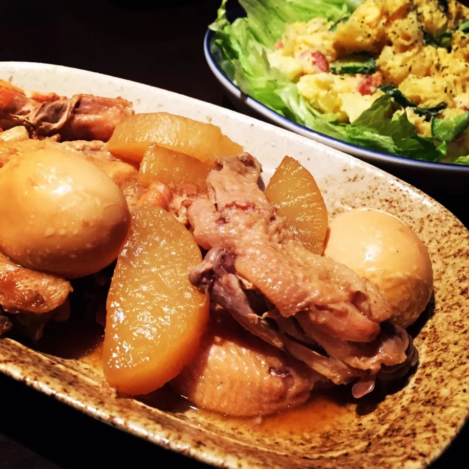 手羽先と大根の甘辛煮&ポテトサラダ|きっきー🥰さん