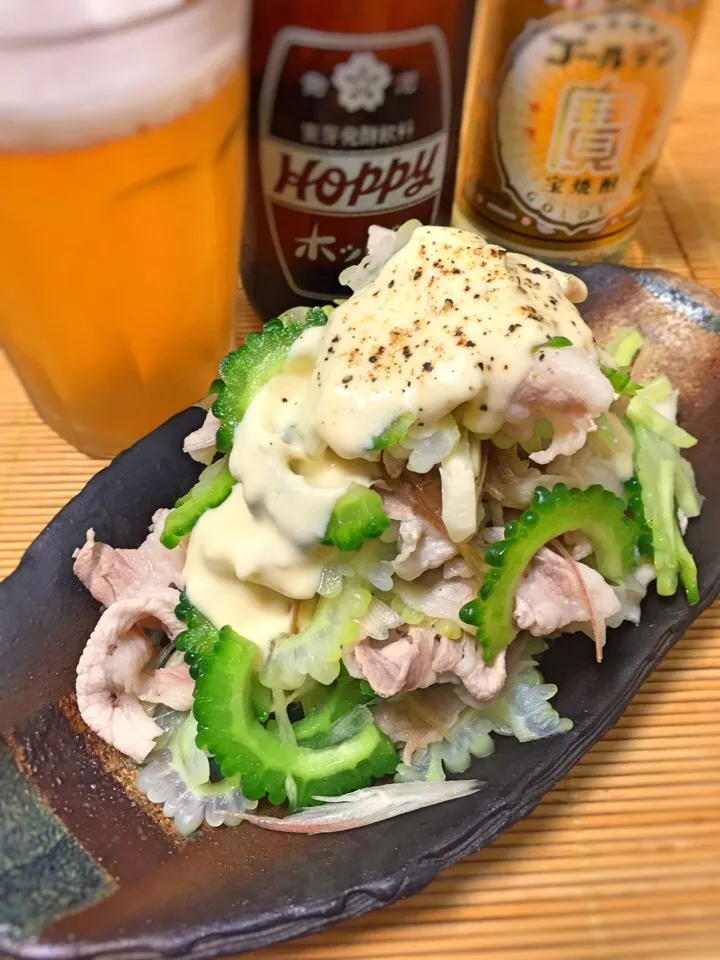 チョッパー＆ホヌさんの料理 ゴーヤーのチーズ味噌ドレ🍺or🍷(・∀・)ｲｲﾖｲｲﾖｰ😁👍🏼|アッチさん