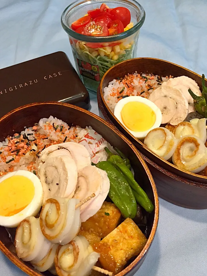 くるくる鶏ハム弁当🍱
ゆでたまご
ししとうとこんにゃくのおかか炒め
くるくる鶏ハム
チーズちくわ
豆腐のピリ辛揚げ|ひななぎさん