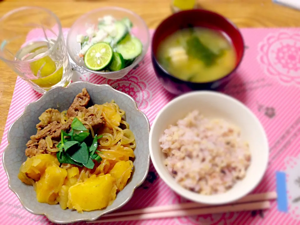 9/3 きたあかり肉じゃが, すだち添えきゅうりポテトサラダ|kykyさん