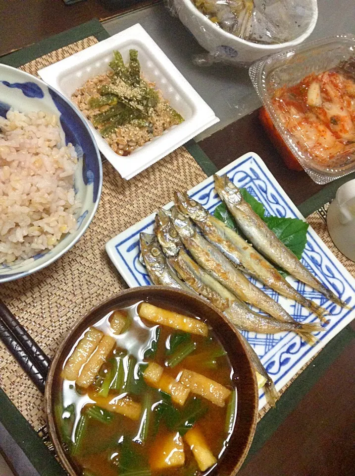 納豆＆ししゃも＆小松菜の味噌汁|まぐろさん