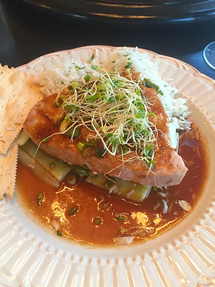 Grilled Tuna with Green Onion Wasabi Sauce and Jasmine Rice|K Goodnessさん