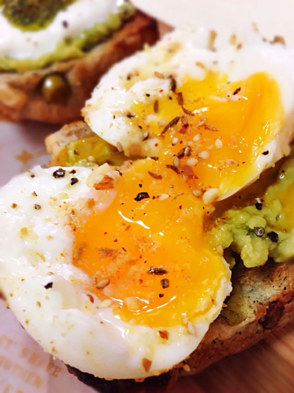 Snapdishの料理写真:Avocado toast with soft boiled egg, sprinkled with homemade dukkah|coxiella24さん