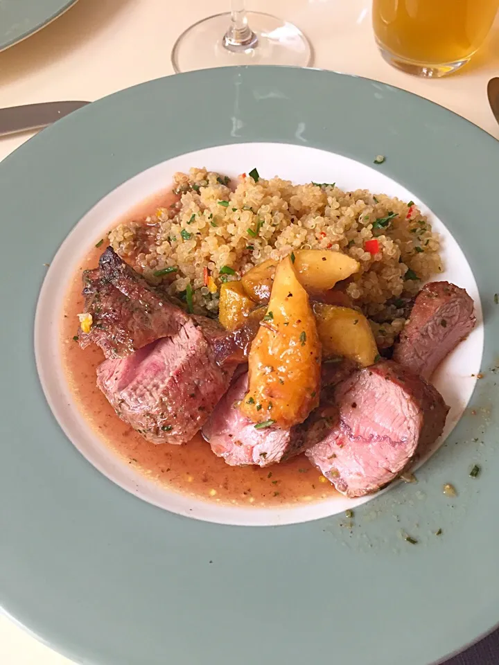 grilled Rosemary-garlic lamb with quinoa pilaf and roasted figs|KellyCoさん