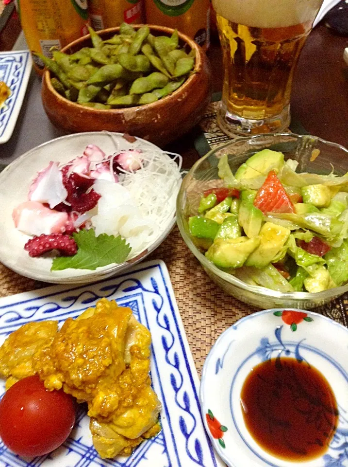 海鮮サラダ＆たこぶつ＆チキンのヨーグルト漬け|まぐろさん