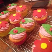 Vanilla cupcakes with blackberry frosting. Home made decorations! 🍇🐞🍃🌷|Samantha Jane Russoさん