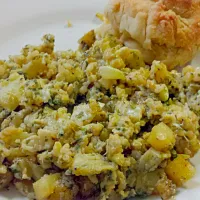 mushroom zuchinni , farm fresh white potatoes, brown rice and eggs with homemade biscuits # homemade|Bridgette Batesさん