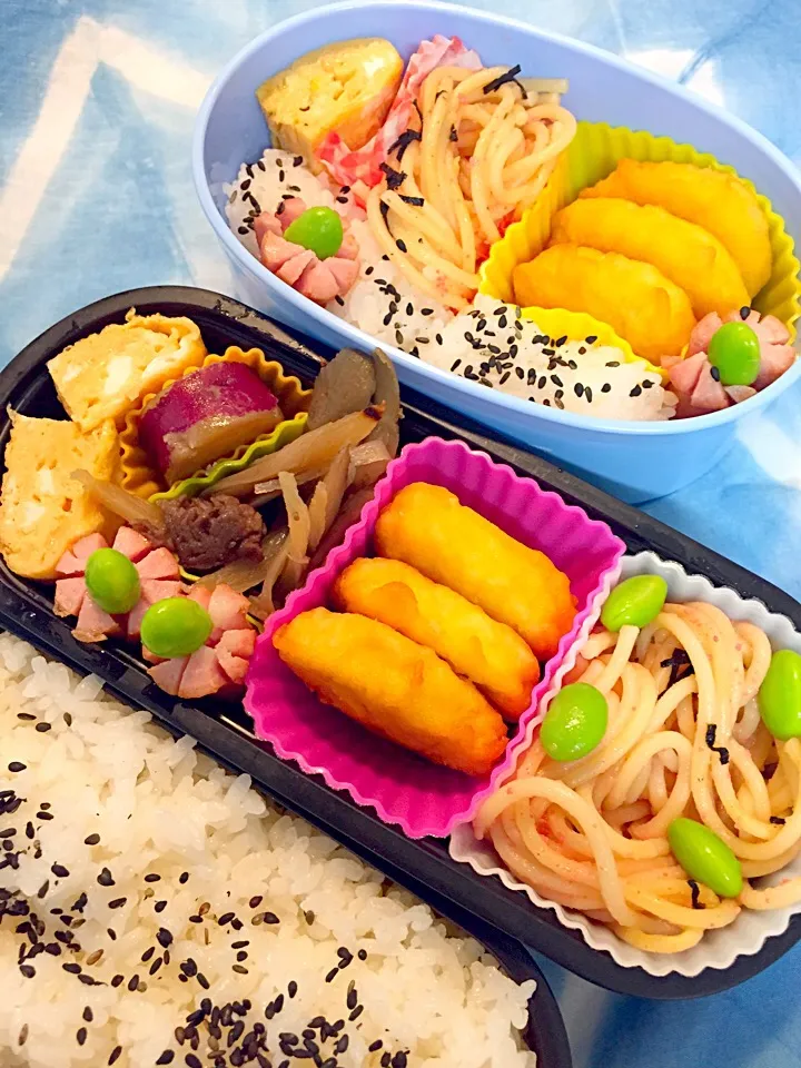 チキンナゲット弁当！タラコスパ 卵焼き ウィンナー さつまいも甘煮|asamisaraさん