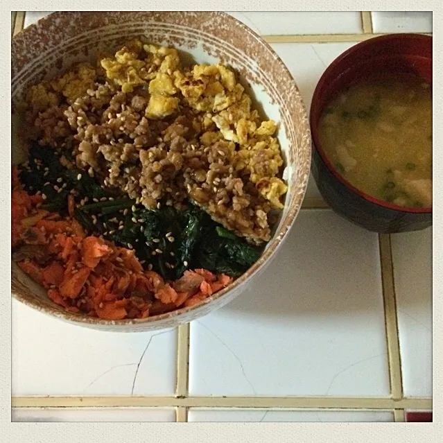 鶏のそぼろ丼&お味噌汁|とまこ(*^o^*)さん