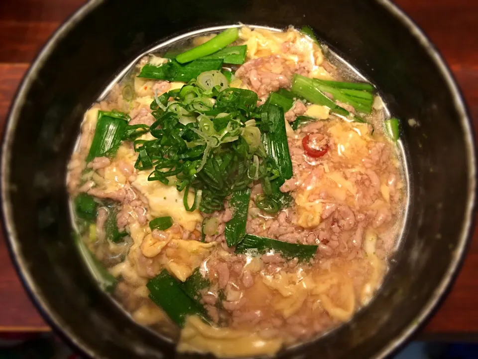 Snapdishの料理写真:肉ニラ玉温めん1|半田手延べそうめんの店 阿波や壱兆さん