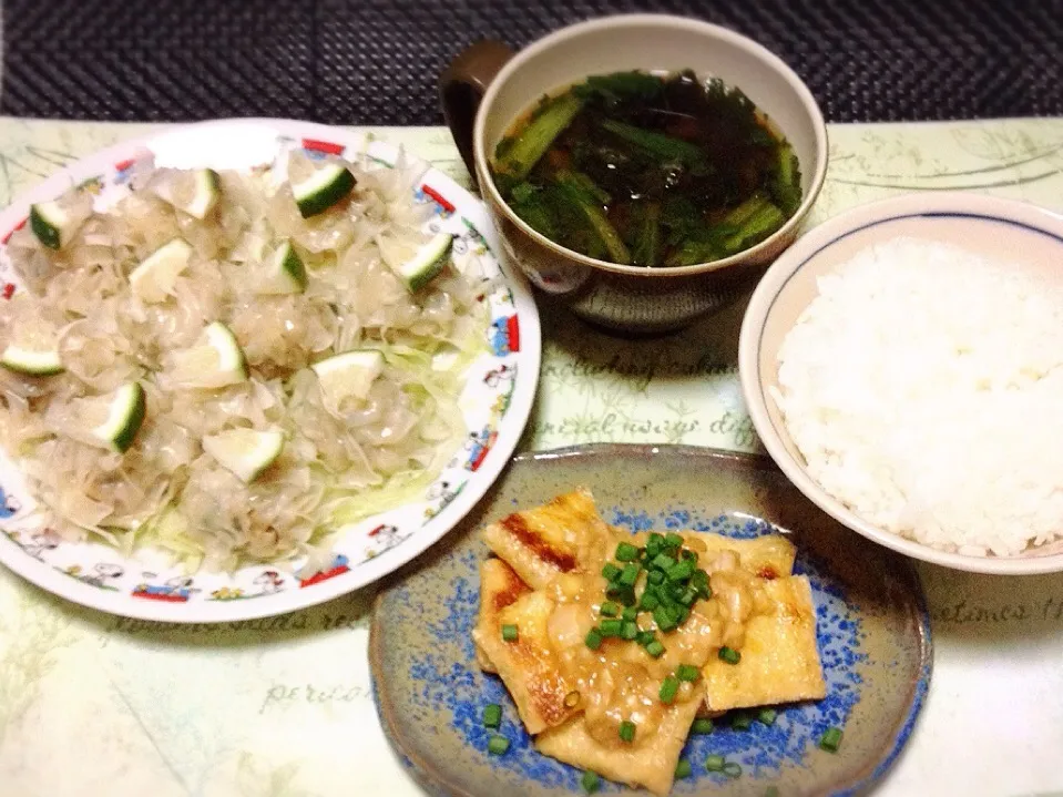 ニラバターしゅうまい・小松菜とワカメのお味噌汁・カリカリ油揚げのネギ味噌|美也子さん