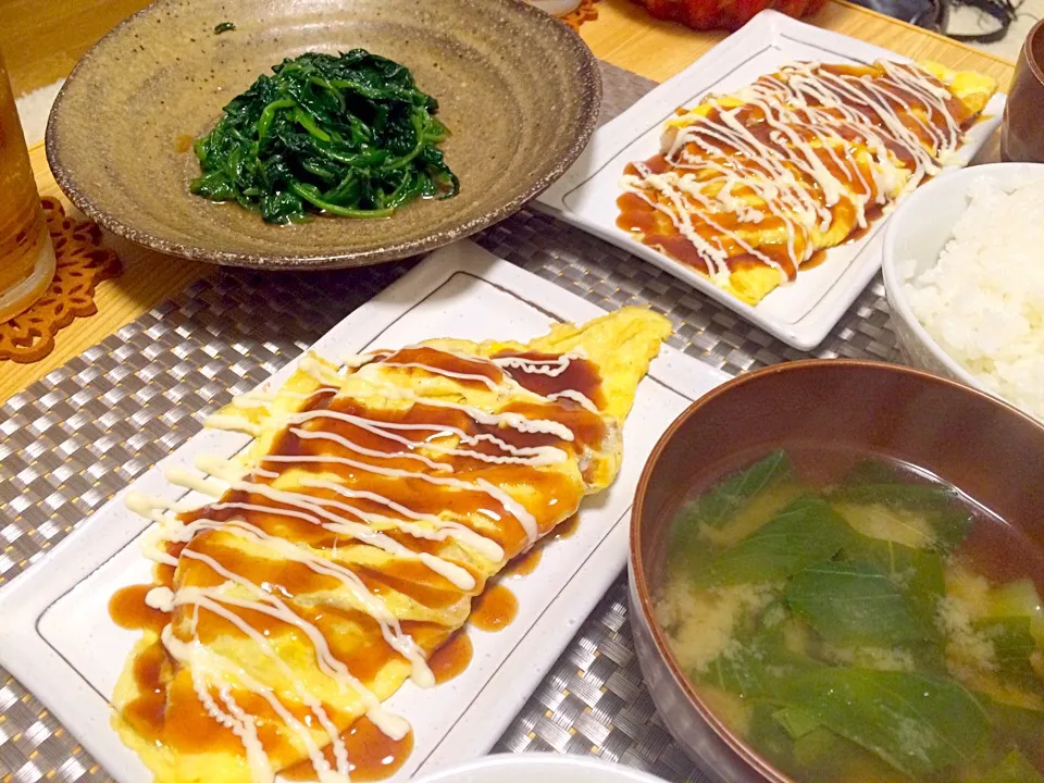 とん平焼き♡ほうれん草ナムル♡小松菜のお味噌|憲♡歩さん