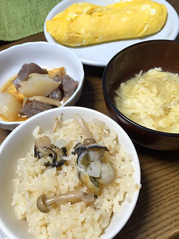 牡蠣ご飯 かきたま汁 煮物 野菜入りオムレツ|Terumi  Yokosawaさん