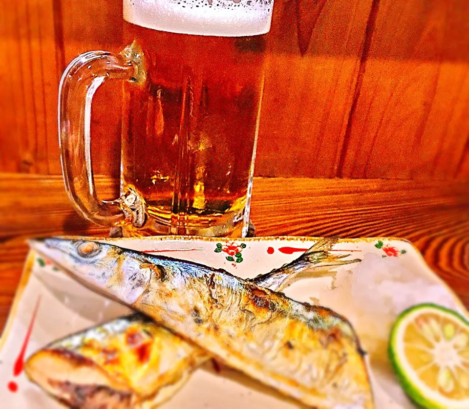 今宵の一酒一肴『生ビール』と『秋刀魚塩焼き』|ち〜おんさん