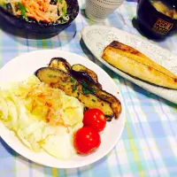 Snapdishの料理写真:塩サバとナスの生姜焼き定食|ゆうこさん