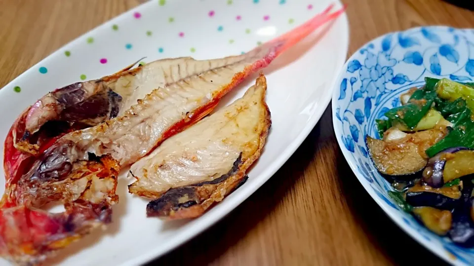 ・金目鯛の干物
・ナスと葱の味噌炒め|ようかんさん