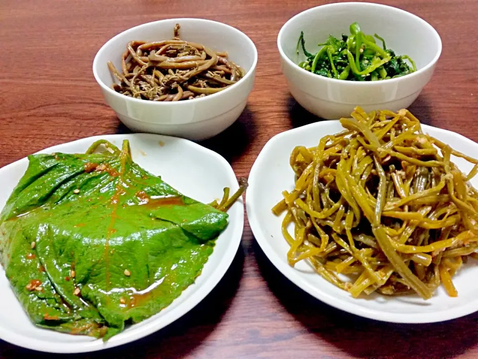 ぜんまい、セリ、ゴマの葉、芋のツル
全部、韓国で買って来た野菜で作りました。|孫敬惠さん