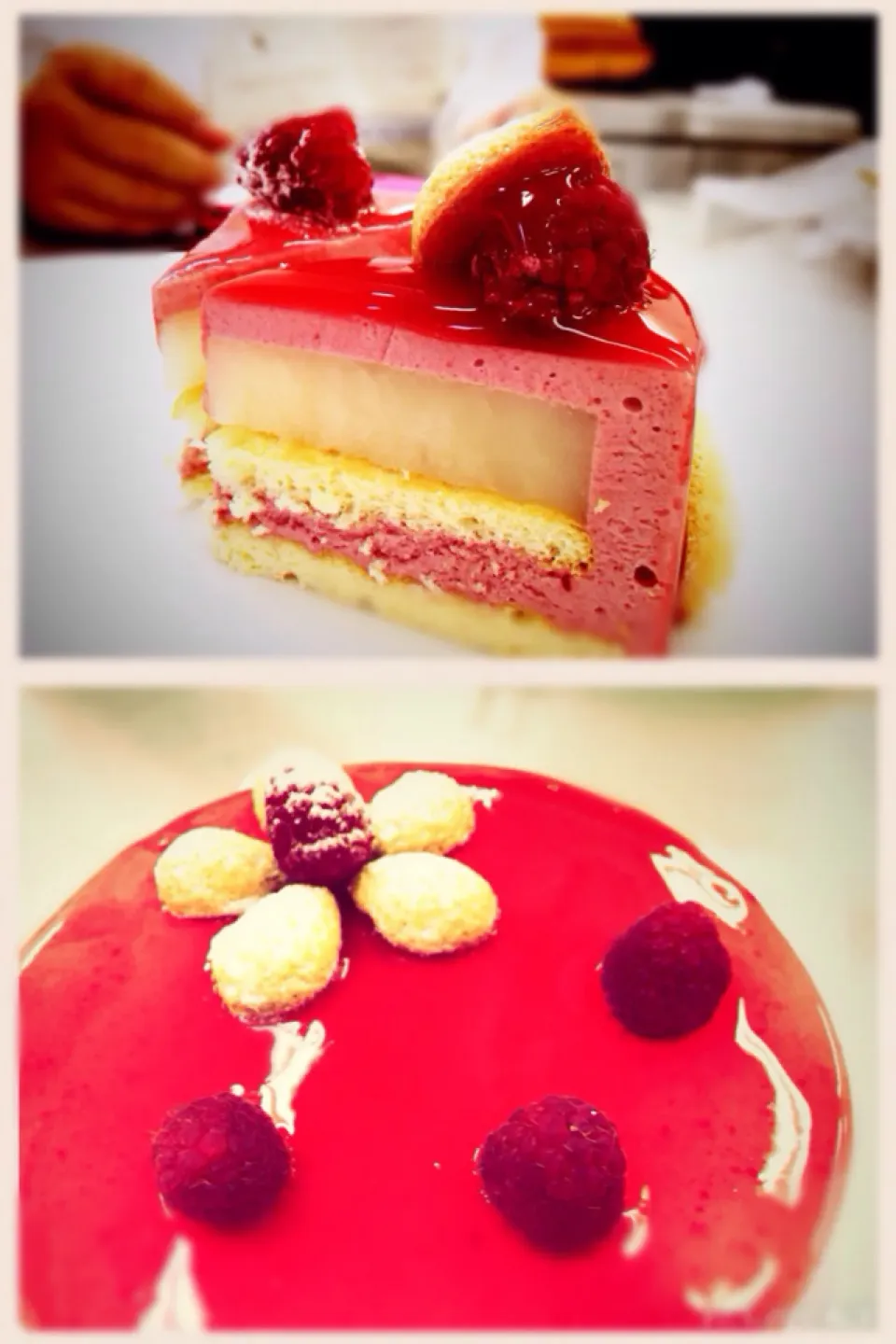 raspberry and lychee mousse cake ラズベリーとライチのムースケーキ|pinkcamomillaさん