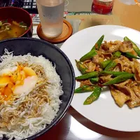 豚オクラ味噌炒め&シラスご飯|ウナギ犬さん