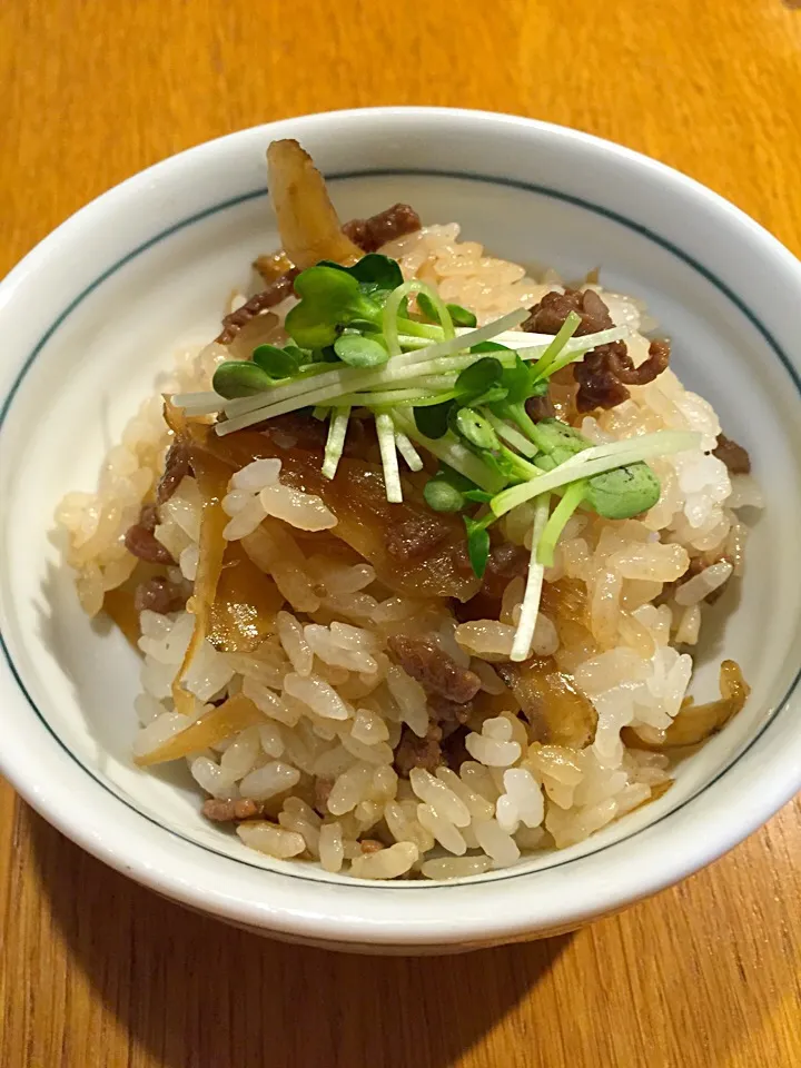 Snapdishの料理写真:牛肉と牛蒡の混ぜ御飯|まつださんさん