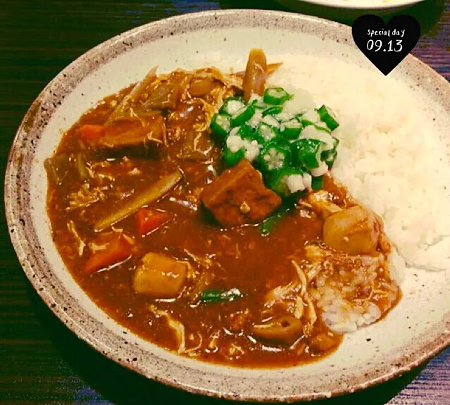 ☆★おでかけディナー★☆ココイチの期間限定！蒸鶏と根菜野菜の和風カレーplusオクラ山芋♪|さとみさん