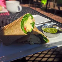 Snapdishの料理写真:Greek Goddess breakfast wrap with my first pumpkin spice coffee of the season!|eliseさん