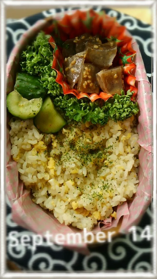 #老人の昼家弁当
  超～簡単~                            ガーリックライス弁当|kimikimi󾬍さん