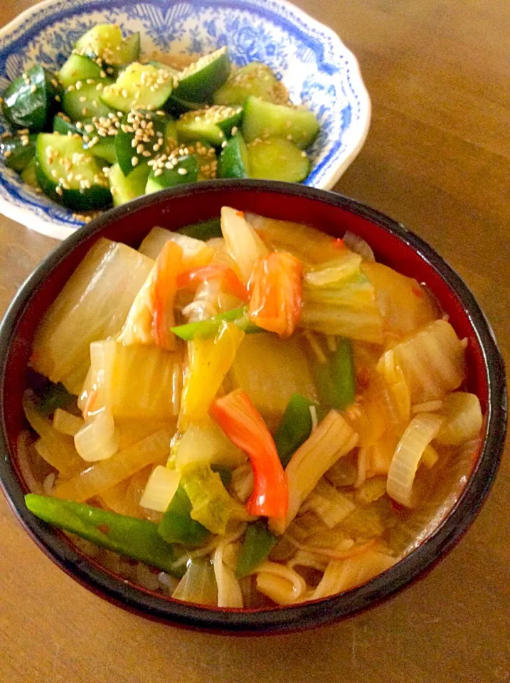 Snapdishの料理写真:ピリ甘辛野菜あんかけ丼♫^_^|Norio Fukudaさん