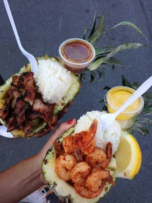 shrimp rice pork pineapple edible bowls at festival|CHUENCHAIさん