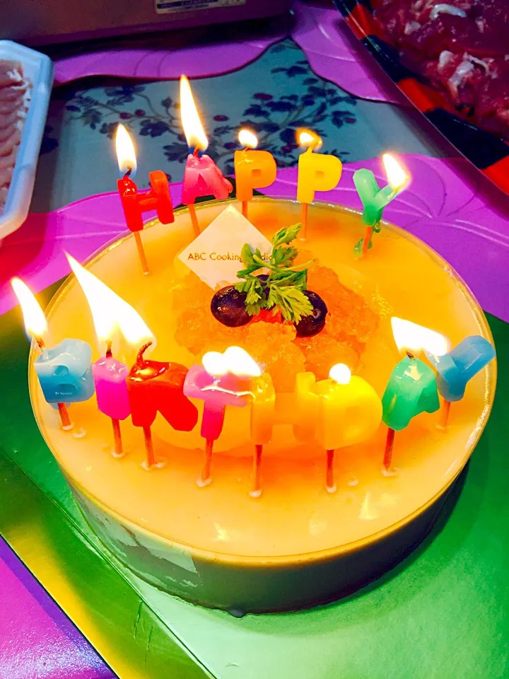 My homemade Birthday cake for my husband! A Peach Custard Mousse|きくちゃんさん