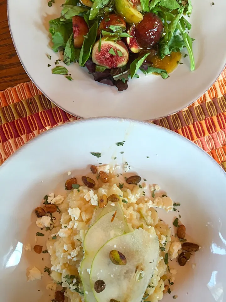 Snapdishの料理写真:pear and feta risotto with fig basil salad|Matthew Cashenさん