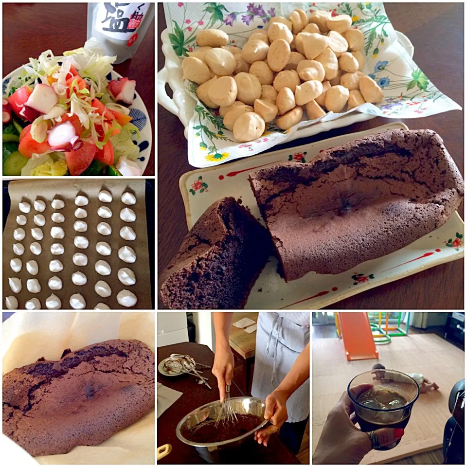 Snapdishの料理写真:Gateau chocolat&Baked meringue,Salad(*≧艸≦)ｶﾞﾄｰｼｮｺﾗ､焼きﾒﾚﾝｹﾞ､ｻﾗﾀﾞ|🌈Ami🍻さん