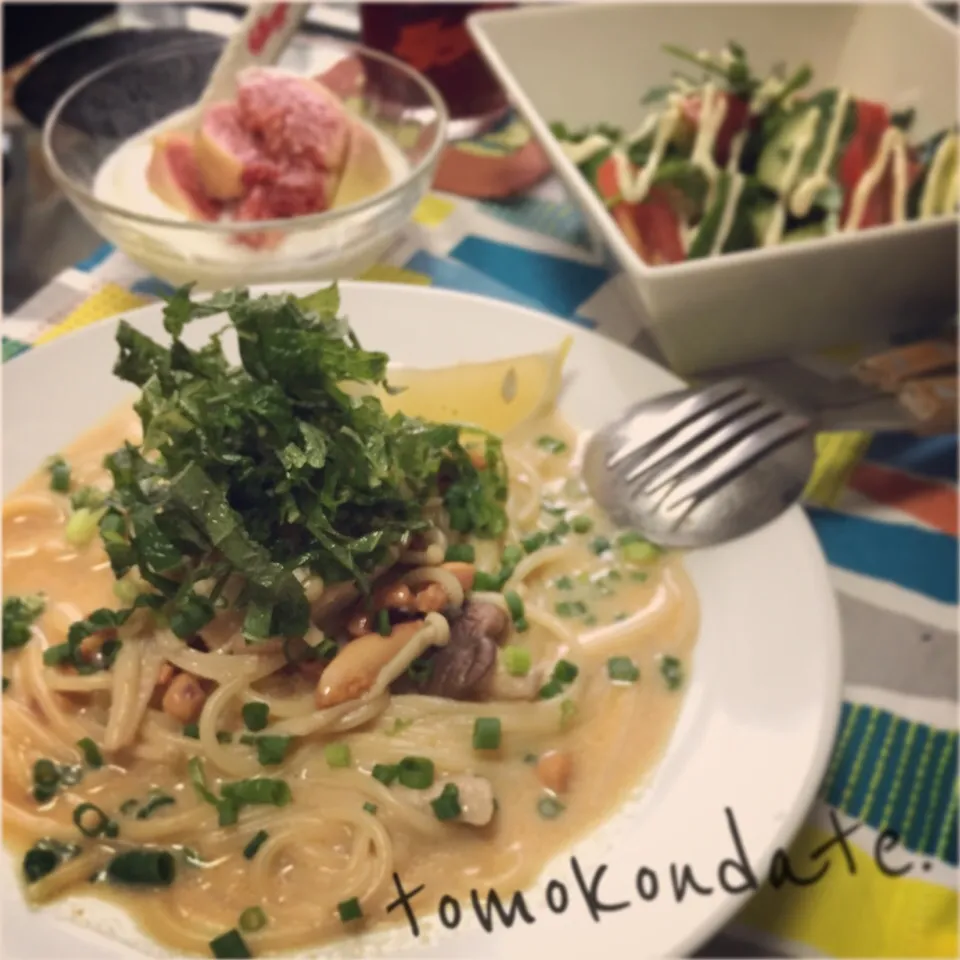 イカ明太とキノコの豆乳パスタ🍴♡|🇯🇵ともこちゃん。さん