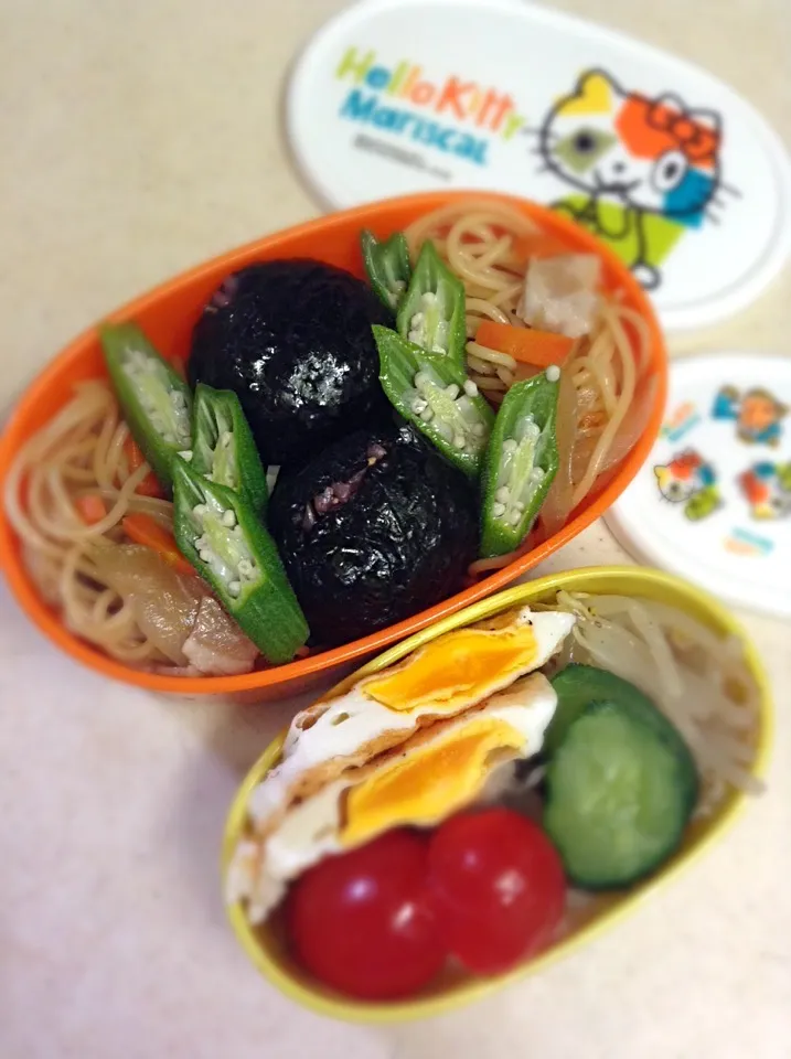 Today's lunch box. spaghetii&brown rice ball.|hoppycowさん