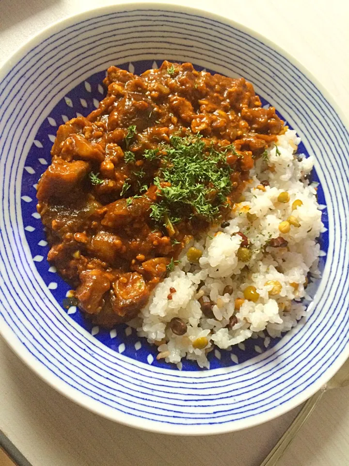 鶏ひき肉とナスのドライカレー|あおママさん