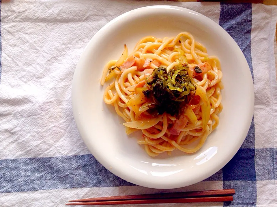 高菜明太子うどん😇レモン添え|りんこさん