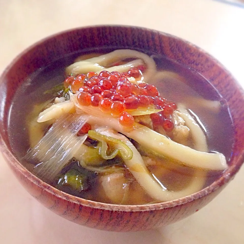 イクラの醤油漬け五目うどん|夏蜜柑さん