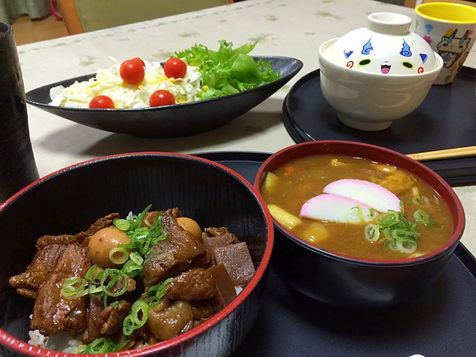 Snapdishの料理写真:牛すじ丼と
昨日の牛すじカレーで牛すじカレーうどん定食❤️|makoさん