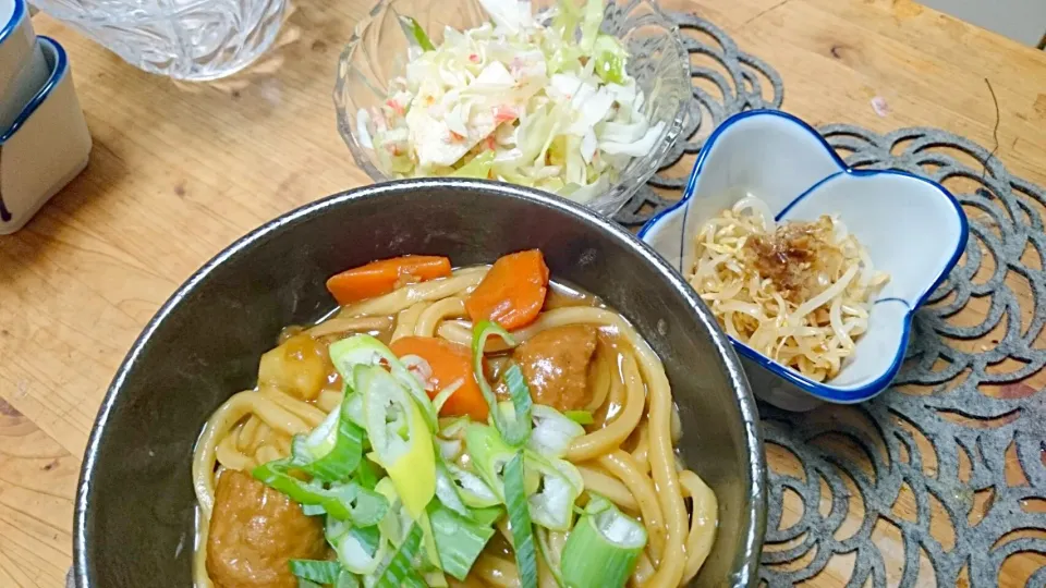 カレーうどん
もやしなむる
ツナとかにかまのコールスローサラダ|りいさん