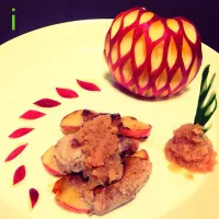 Snapdishの料理写真:リンゴの豚肉巻き 【アップルソースを添えて】pork rolled apple with apple sauce 🍎