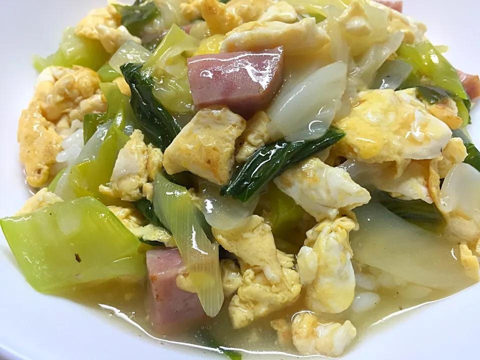 これもリメイク(^^;;
野菜炒めからの、中華丼！
中華スープもね〜‼️|Yukihiko Ishidaさん