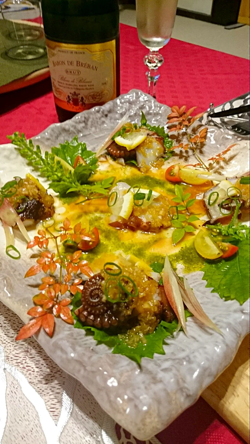 地タコ🐙の和風カルパッチョ🍴フランスの泡🍷で(^_^)/|ナムナムさん