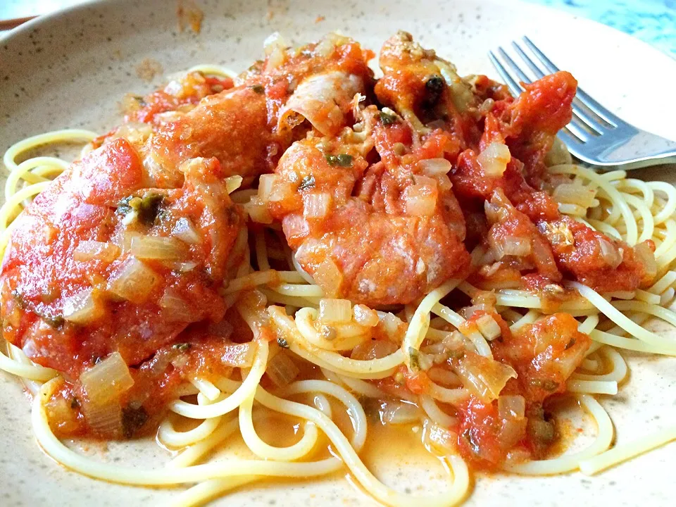 自家製トマトの魚介スープパスタ|セルペンティさん