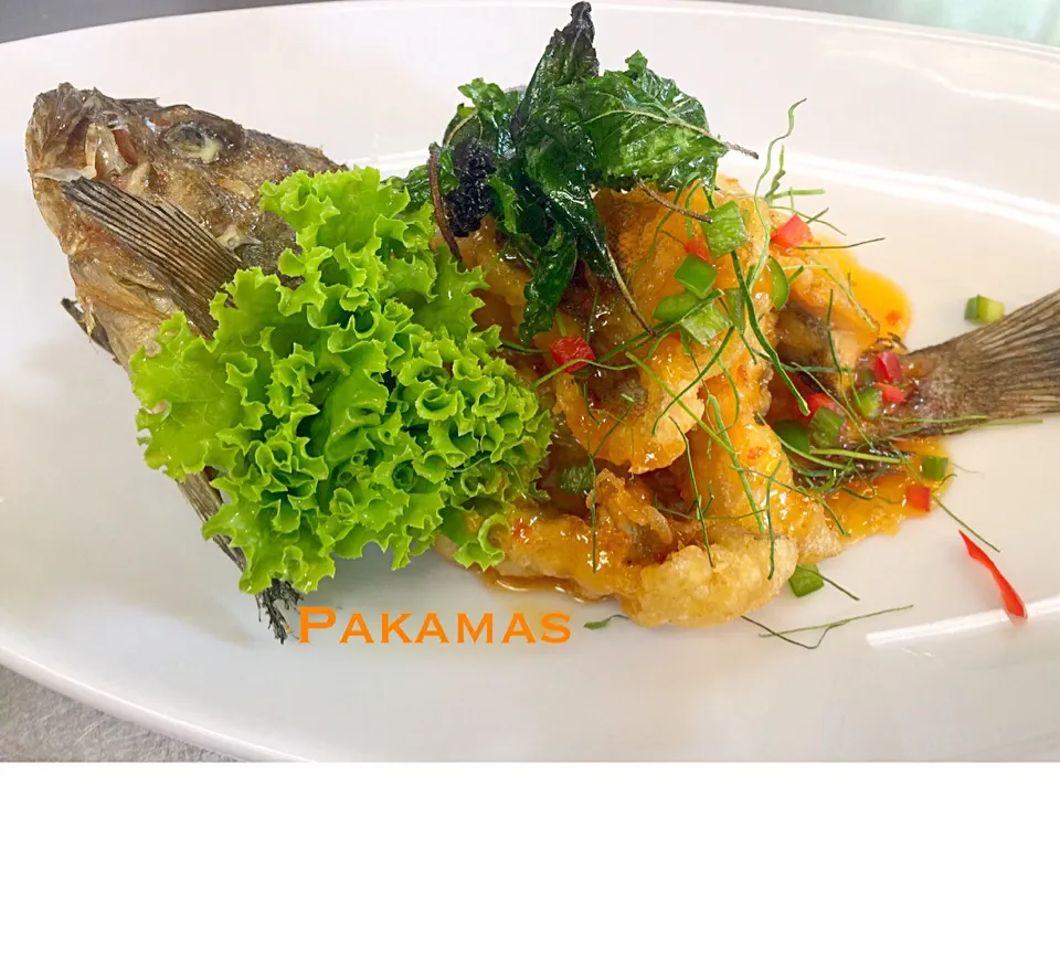 ปลาทอดสามรส (Fried fish with sweet chili sauce)|Pakamasさん